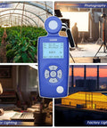 All In One Light Meter For Illuminance PPFD UV Index And Flicker Analysis High Precision Lux Meter And Color Temperature CRI Tester For LED Grow Lights And Indoor Agriculture, blue handheld meter