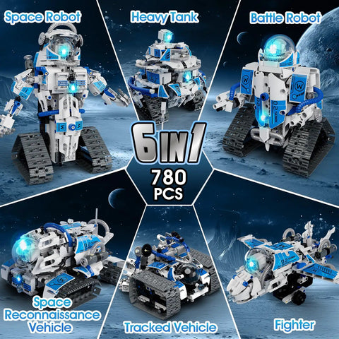 6 In 1 STEM Robot Building Kit With 780 Pieces, App And Remote Control Space Robot Toys For Kids Ages 8 To 14 image
