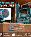 No Cords No Drama Battery Powered 18 Gauge Brad Nailer And Stapler Combo showing adjustable depth settings on wood.