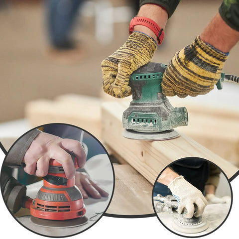 Hands using 5 Inch Wet Dry Sanding Discs Hook And Loop 60 Pcs Silicon Carbide Grit 400 600 800 1000 1500 2000 For Automotive Wood Metal Kit