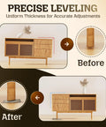 Heavy Duty Composite Wood Shims For Leveling And Spacing Built Tough to resist moisture, shown leveling furniture before and after.