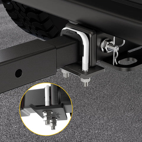 Heavy Duty 2 Inch Trailer Hitch Tightener With Anti Rattle U-Bolt And Mount Plate, Steel Construction With Rubber Cover.