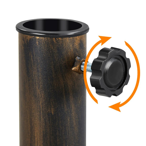 Heavy Duty Round Umbrella Base With Four Lockable Wheels And Two Knobs Antiqued Bronze Outdoor Stand For 20 Inch Market Patio Umbrellas showing adjustable knob detail