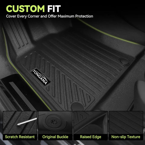 All Weather TPE Floor Mats For 2021 To 2026 Chevy Tahoe And GMC Yukon 8-Seat Models, close-up of black floor mat details