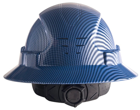 All Day Comfort Full Brim Construction Hard Hat OSHA Approved Vented Safety Helmet With 6 Point Ratchet Chin Strap blue