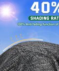 Forty Percent Shade Cloth Six Point Five by Ten Feet Breathable HDPE Mesh Sun Shade Tarp in sunlight with UV protection