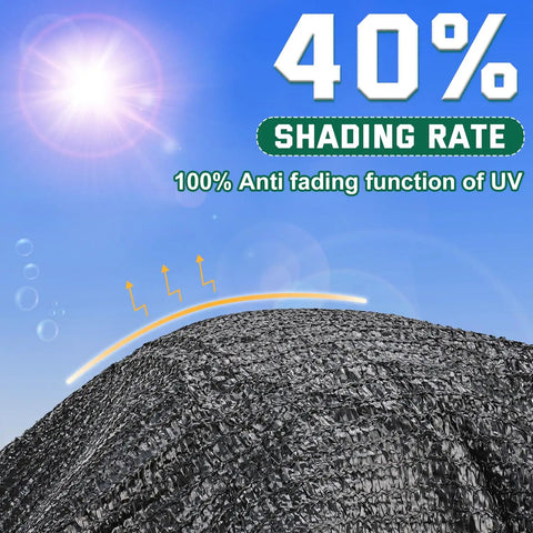 Forty Percent Shade Cloth Six Point Five by Ten Feet Breathable HDPE Mesh Sun Shade Tarp in sunlight with UV protection