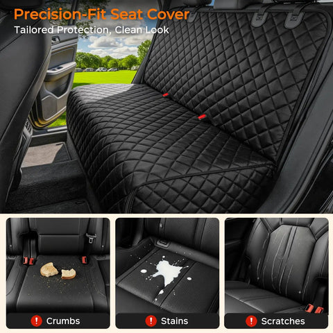 Dog Car Seat Cover For Back Seat Waterproof Non Slip Scratchproof Pet Seat Protector for mid-size cars and SUVs in black.