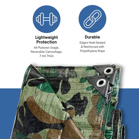 Camouflage 19 Foot By 29 Foot 4 Inch 7 Mil Poly Tarp Built Tough All Purpose Waterproof Cover With Rust Proof Aluminum Grommets