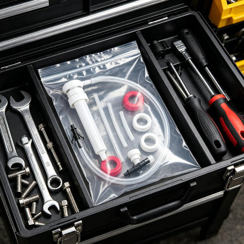 Heavy Duty 30Cc Hand Oil Transfer Pump For Gear Oil Differential Fluide And Antifreeze With Flexible Tubing Auto Fluid Kit inside tool box.