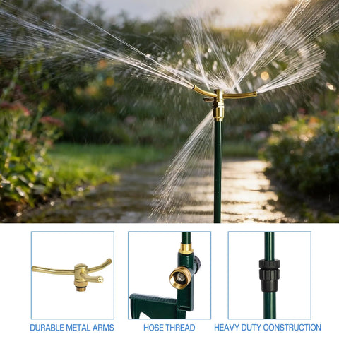 Two Pack 3 Arm Garden Sprinkler With Adjustable Telescoping Rod And Spike Base 360 Degree Rotation For Large Yards Visible