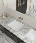 Blue Gold Marble Contact Paper 31.5x157 In Peel And Stick Vinyl Wallpaper for cabinets walls countertops shelves drawers and desks removable waterproof oil proof heat resistant easy to clean applied on bathroom countertop