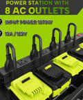 Heavy Duty Power Tool Organizer Wall Mount With Charging Station And Eight Outlet Power Strip Pro Grade Four Layer Drill Holder