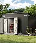 Outdoor Waterproof Storage Shed With 360 Cu Ft Capacity 9.4 By 7.3 Feet Heavy Duty Metal Garden Tool Shed With Triple Lockable Doors
