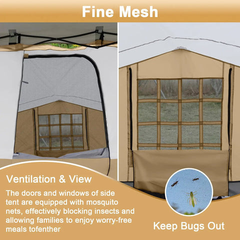 Two Person Canopy Side Tent For 10x10 Or 10x20 Gazebos With Mesh Window showing ventilation features and insect protection