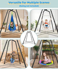 Sturdy Heavy Duty Swing Frame Stand For Kids And Adults Up To 330 Lbs Fits Most Swings For Indoor And Outdoor Use Ground Stakes For Extra Stability Black Backyard Ready All Weather with children playing