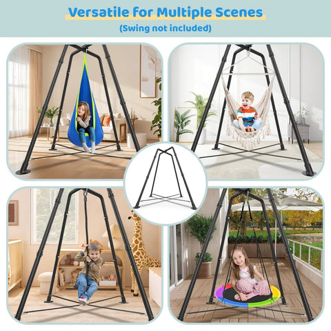 Sturdy Heavy Duty Swing Frame Stand For Kids And Adults Up To 330 Lbs Fits Most Swings For Indoor And Outdoor Use Ground Stakes For Extra Stability Black Backyard Ready All Weather with children playing