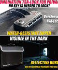 XXL Boss Level Fireproof and Waterproof Document Bag with TSA Lock and reflective border in dark setting