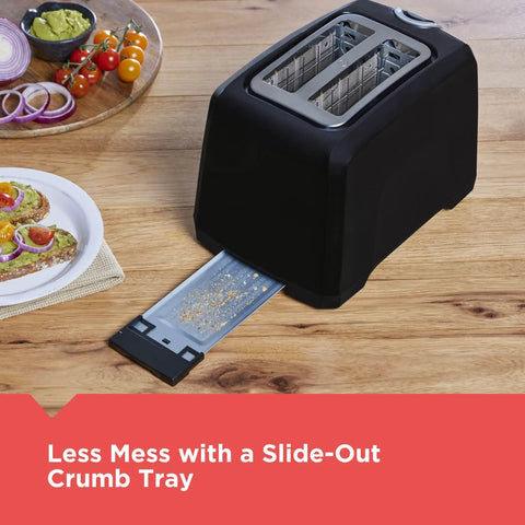 Two Slice Toaster With Extra Wide Slots For Bagels And Thick Bread, Six Browning Settings, Removable Crumb Tray, Black