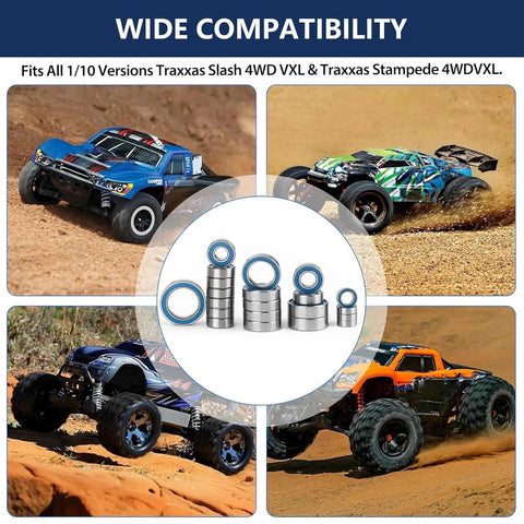 21 Pcs Beefy Heavy Duty Silver Blue RC Bearing Kit Rustproof for Traxxas Slash Stampede 4x4 4WD VXL RC Crawler models