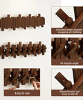 Natural Walnut Wooden Piano Coat Rack Wall Mounted With Eight Heavy Duty Flip Down Hooks For Coats Bags And Keys Space Saving Entryway Stand Keeping Your Sweet Gear Snug And Ready showing rounded edges and 45-degree hooks.