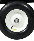 Beefy 750 Lbs Capacity Heavy Duty Steel Dump Trailer Cart With 22 Cubic Feet Hauling Space wheel close-up, 16 in tire