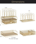Gold Desk Organizer Set With Detachable File Organizer, Stackable Paper Tray And Storage Drawer dimensions diagram