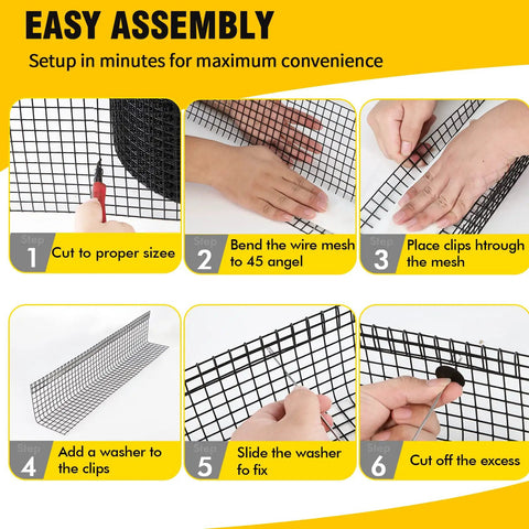 Hella Durable Solar Panel Bird Netting 8In By 100Ft Galvanized Mesh setup process, including cutting and attaching clips.