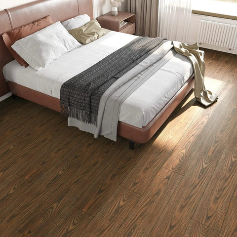Bedroom with Brown Chestnut Wood Peel And Stick Floor Tiles That Look Real Waterproof Vinyl Planks 6 By 36 Inches Self Adhesive