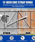 8 Pack 12 Inch Zinc Strap Hinges Set With Wall Mount Gate Hinges Heavy Duty Outdoor Hardware installed on wooden fence gate