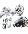 Long Chrome Water Pump, Power Steering Pump, And 130W Chrome Alternator Kit With Brackets And Bolts For Small Block Chevy SBC 283 327
