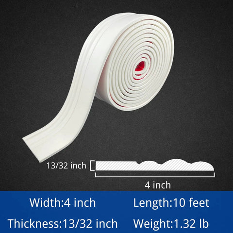 Creamy White Peel and Stick Baseboard Molding 4 Inch X 10 Feet Self Adhesive Vinyl Cove Base Rubber Trim on black background