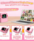 Kids Camera With Instant Print No Ink Thermal Photo Printer Pink For Ages 3 To 12, Easy Snap And Share, Perfect Birthday Gift For Girls, Inkless Printing, Color Paper Optional Not Included, Durable Fun For Young Shutterbugs pink camera with 32GB card and laptop