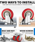 Heavy Duty 4 Inch Caster Wheels Set Of 4 With Brakes 2200 Lbs Load Capacity installation options with bolts and screws