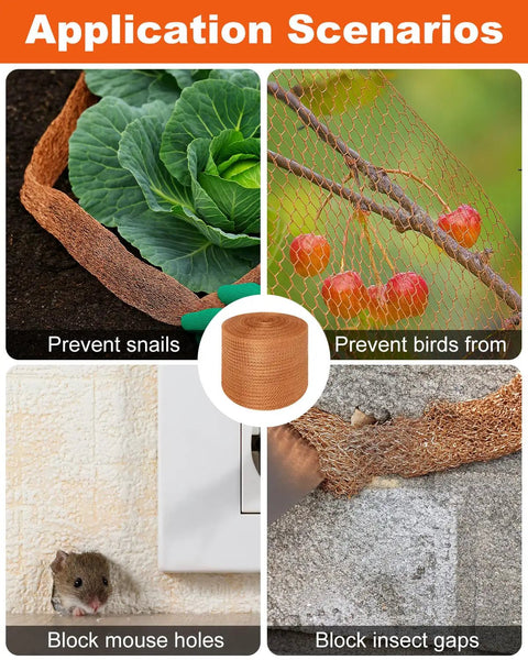 5 Inch Copper Mesh Roll used to prevent snails, block bird access, mouse holes, and insect gaps in garden and home scenarios.