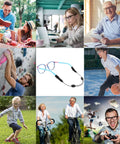 Two Hole Adjustable Eyeglasses Strap For Kids And Adults Lanyard Eyewear Retainer centered among active lifestyle scenes.
