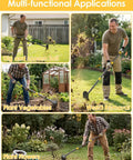 Men using Heavy Duty Long Handle Garden Hoe And Weeder Tool For Weeding And Loosening Soil 2 In 1 Garden Hoe in various yard tasks