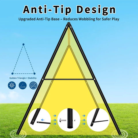 Anti-tip design illustration of Heavy Duty Swing Set Frame With Stand For Backyard Fun 440 Lb Capacity 3 In 1 Swing Set