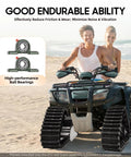 Couple riding ATV with 600mm 24 Inch Go Kart Buggy Quad Rear Wheel And Track Assembly For Snow And Sand Use Beefed Up Rear Axle System