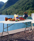 Beast Mode Ready 6Ft Folding Table Portable Plastic Table With Carry Handle Waterproof Foldable Design Steel Frame Lock White outdoors