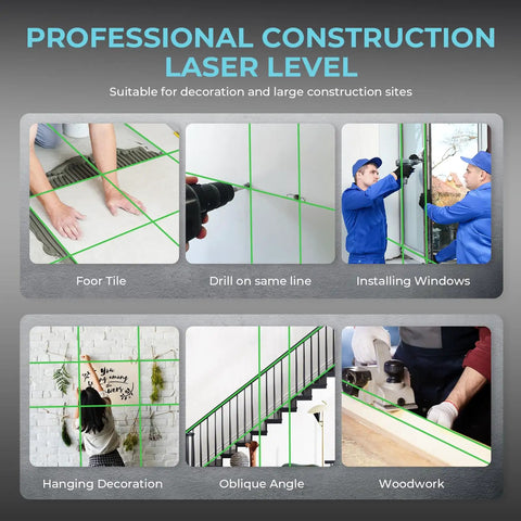 16 Line Green Laser Level 360 Self Leveling Pro With 4D Cross Lines Remote Dual Batteries Adjustable Brightness For Tiling Flooring Construction And Picture Hanging, used for tile, drilling, windows, stairs, and woodwork