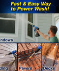 Portable Cordless Pressure Washer With Turbo Jet Power 350 PSI 21V Battery cleaning siding, pavers, and decks outdoors.
