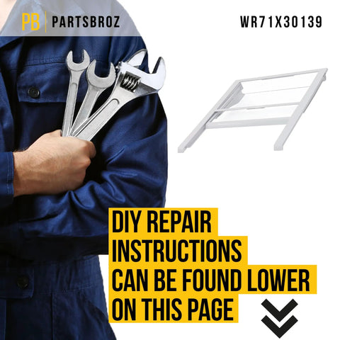 Person holding tools with WR71X30139 Quick Space Shelf For GE Fridge Ultra Durable Heavy Duty Replacement Part in view