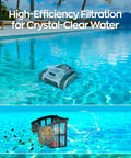 Cordless Robotic Pool Cleaner For Inground And Above Ground Pools With 180W Brushless Motor 3 Hour Runtime Wall Climbing Technology Scrubs Floors Walls And Waterlines For Pools Up To 2150 Sq Ft Hands Free Clean shown cleaning a pool with filtration system