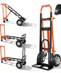 Beefy 4 In 1 Hand Truck With 360 Degree Swivel Casters Non Slip Rubber Wheels 1000 Pound Capacity showing various configurations