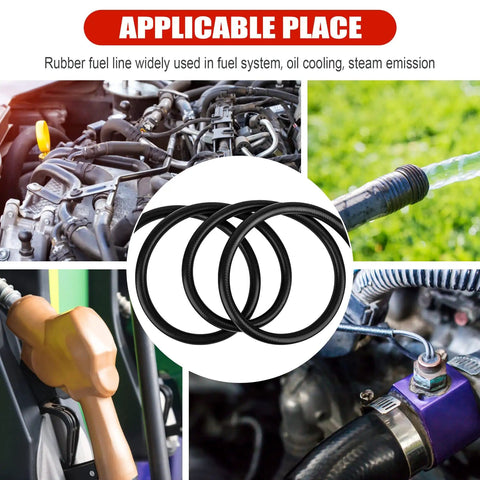 Collage showing Three Eighth Inch ID Fuel Line Hose Ten Feet NBR Rubber Push Lock Truck Grade High Pressure 300 PSI in use