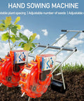 Double Row Garden Seeder Spreader Walk Behind Manual Seed Planter for Sowing Seeds in Rows easy garden seeder machine.