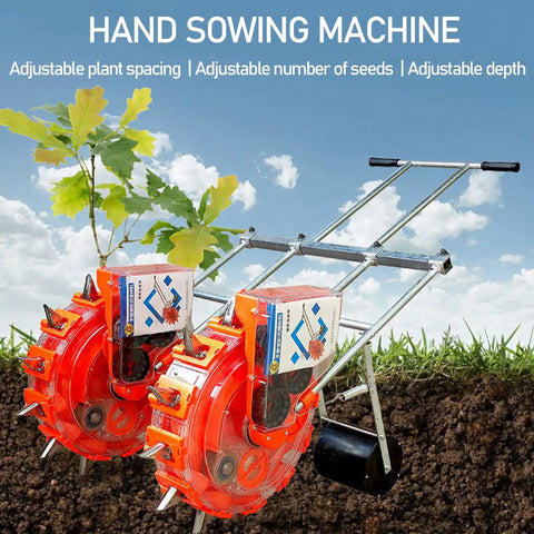 Double Row Garden Seeder Spreader Walk Behind Manual Seed Planter for Sowing Seeds in Rows easy garden seeder machine.