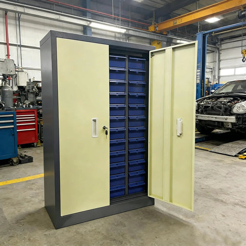 Beefy Built Tough Heavy Duty Steel Garage Storage Cabinet With 48 Drawers For Hardware Organizer nails, screws, bolts, nuts.