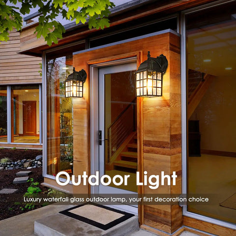 Dope Dusk To Dawn Outdoor Wall Lanterns 2 Pack Black Photocell Sensor Exterior Lights with waterfall glass by doorway